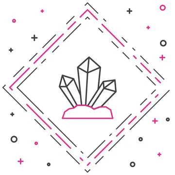 Line Magic stone icon isolated on white background. Fantasy crystal. Jewelry gem Illustrazione stock