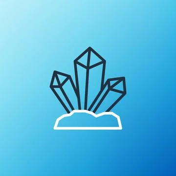 Line Magic stone icon isolated on blue background. Fantasy crystal. Jewelry gem Stock Illustration