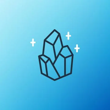 Line Magic stone icon isolated on blue background. Fantasy crystal. Jewelry gem Stock Illustration