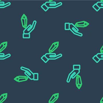 Line Magic stone icon isolated seamless pattern on blue background. Fantasy Illustrazione stock