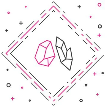 Line Magic stone icon isolated on white background. Fantasy crystal. Jewelry gem Illustrazione stock