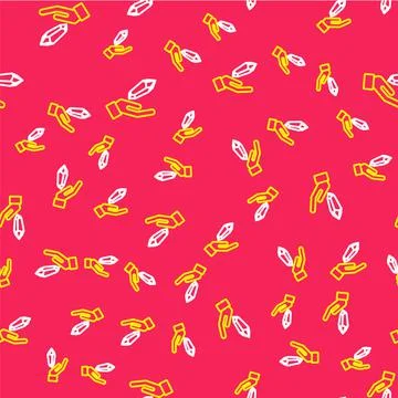 Line Magic stone icon isolated seamless pattern on red background. Fantasy Stock Illustration