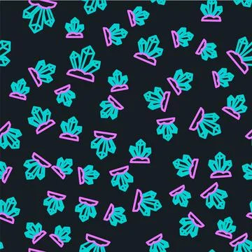 Line Magic stone icon isolated seamless pattern on black background. Fantasy Illustrazione stock