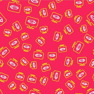 Line Magic stone icon isolated seamless pattern on red background. Fantasy Illustrazione stock
