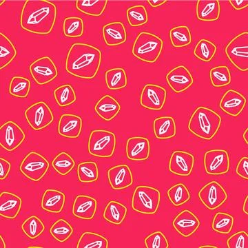 Line Magic stone icon isolated seamless pattern on red background. Fantasy cr Illustrazione stock