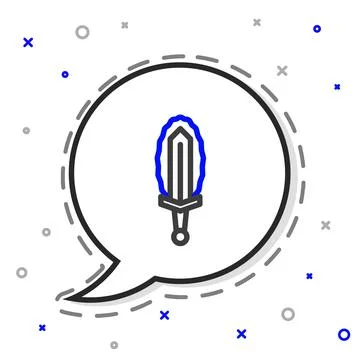 Line Magic sword in fire icon isolated on white background. Fiery sword. Magic Stock Illustration