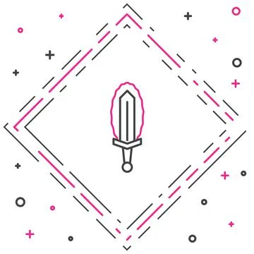 Line Magic sword in fire icon isolated on white background. Fiery sword. Magic Stock Illustration