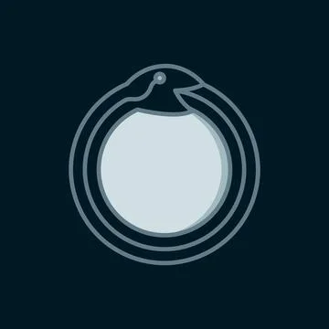 Line Magic symbol of Ouroboros icon isolated on black background. Snake bit.. Stock Illustration