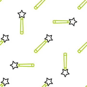 Line Magic wand icon isolated seamless pattern on white background. Star shape Illustrazione stock