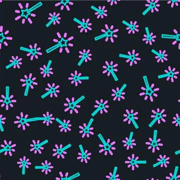 Line Magic wand icon isolated seamless pattern on black background. Star shape Stock Illustration