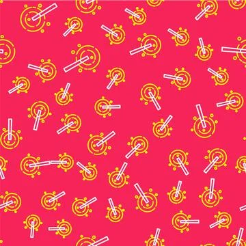 Line Magic wand icon isolated seamless pattern on red background. Star shape 스톡 일러스트