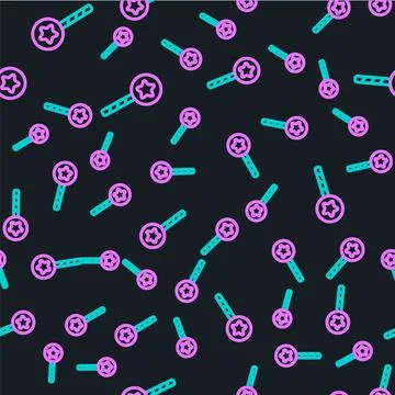 Line Magic wand icon isolated seamless pattern on black background. Star shape 스톡 일러스트