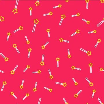 Line Magic wand icon isolated seamless pattern on red background. Star shape Stock Illustration
