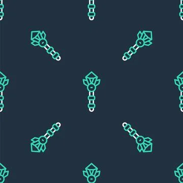 Line Magic wand icon isolated seamless pattern on black background. Star shape 스톡 일러스트