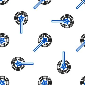 Line Magic wand icon isolated seamless pattern on white background. Star shape Illustrazione stock