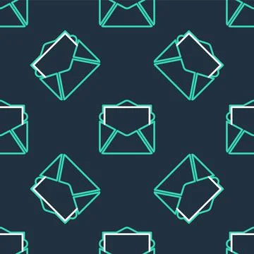 Line Mail and e-mail icon isolated seamless pattern on black background Stock Illustration
