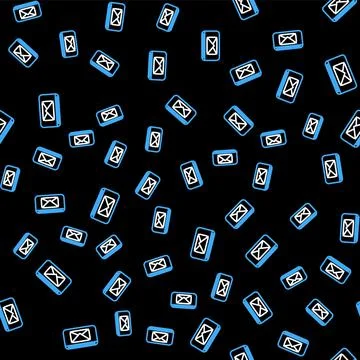 Line Mail and e-mail icon isolated seamless pattern on black background Stock Illustration