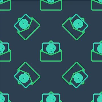 Line Mail and e-mail icon isolated seamless pattern on blue background. Envelope Illustrazione stock