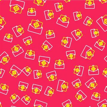 Line Mail and e-mail icon isolated seamless pattern on red background. Envelope 스톡 일러스트