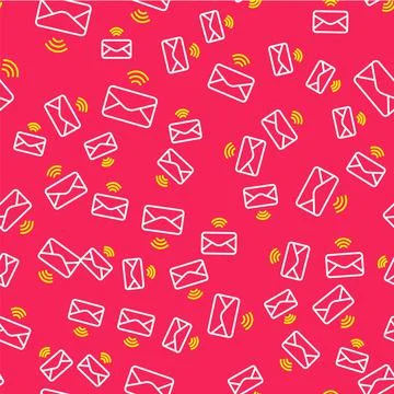 Line Mail and e-mail icon isolated seamless pattern on red background. Envelope Stock Illustration