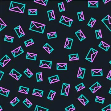 Line Mail and e-mail icon isolated seamless pattern on black background Ilustración de archivo