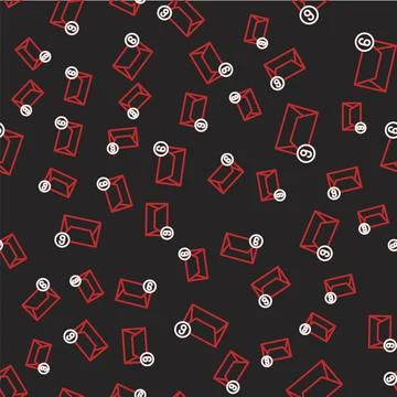 Line Mail and e-mail icon isolated seamless pattern on black background Ilustración de archivo