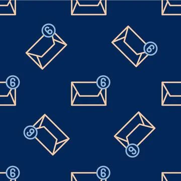 Line Mail and e-mail icon isolated seamless pattern on blue background. Envelope Stock Illustration