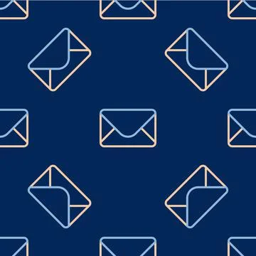 Line Mail and e-mail icon isolated seamless pattern on blue background. Envelope Stock Illustration