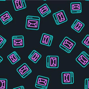Line Mail and e-mail icon isolated seamless pattern on black background Stock Illustration