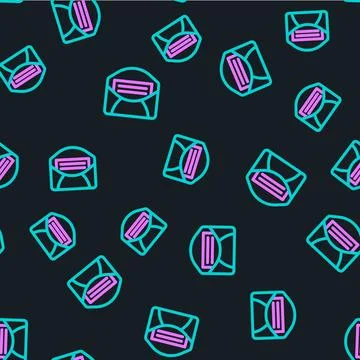 Line Mail and e-mail icon isolated seamless pattern on black background Stock Illustration