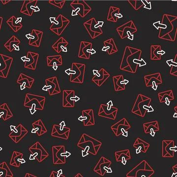 Line Mail and e-mail icon isolated seamless pattern on black background. En.. Stock Illustration