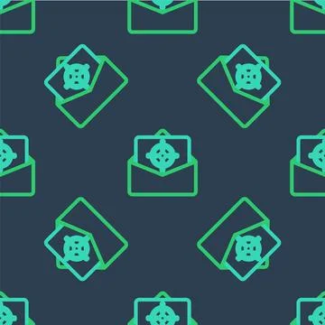 Line Mail and e-mail icon isolated seamless pattern on blue background. Env.. Stock Illustration