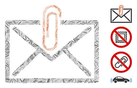 Line Mail Attachement Icon Vector Collage Stock Illustration