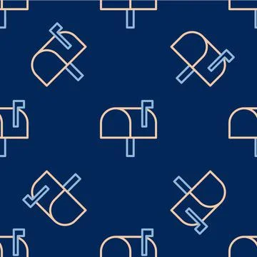 Line Mail box icon isolated seamless pattern on blue background. Mailbox icon Illustrazione stock