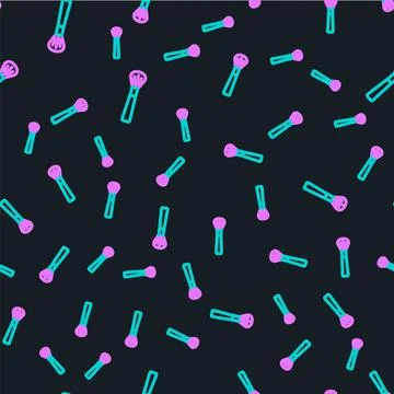 Line Makeup brush icon isolated seamless pattern on black background. Vector Stock Illustration