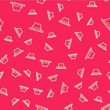 Line Man hat with ribbon icon isolated seamless pattern on red background.  V Illustrazione stock