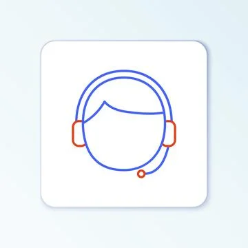 Line Man with a headset icon isolated on white background. Support operator in Stock Illustration