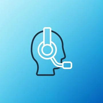 Line Man with a headset icon isolated on blue background. Support operator in Stock Illustration