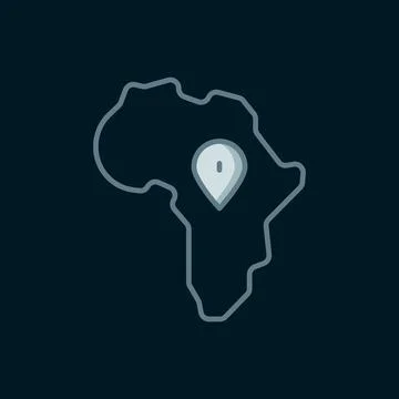 Line Map of Africa icon isolated on black background. Flat filled outline s.. Illustrazione stock