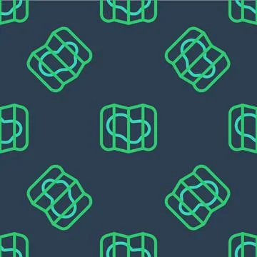 Line Map of Iceland icon isolated seamless pattern on blue background. Vector Illustrazione stock