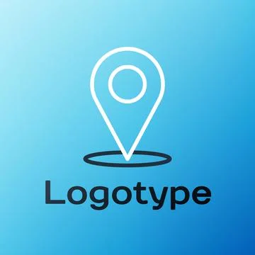 Line Map pin icon isolated on blue background. Navigation, pointer, location Stock Illustration