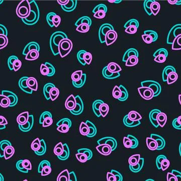 Line Map pin icon isolated seamless pattern on black background. Navigation 스톡 일러스트