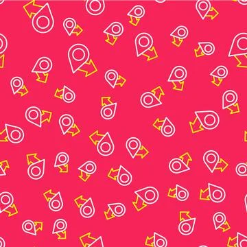 Line Map pin icon isolated seamless pattern on red background. Navigation 스톡 일러스트