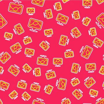 Line Map pin icon isolated seamless pattern on red background. Navigation Illustrazione stock