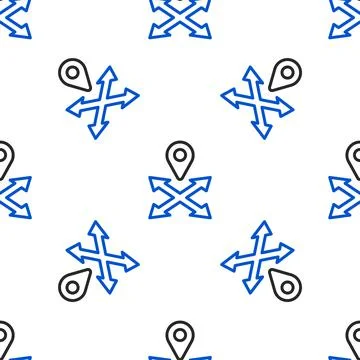 Line Map pin icon isolated seamless pattern on white background. Navigation Illustrazione stock