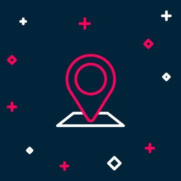 Line Map pin icon isolated on blue background. Navigation, pointer, locatio.. Stock Illustration
