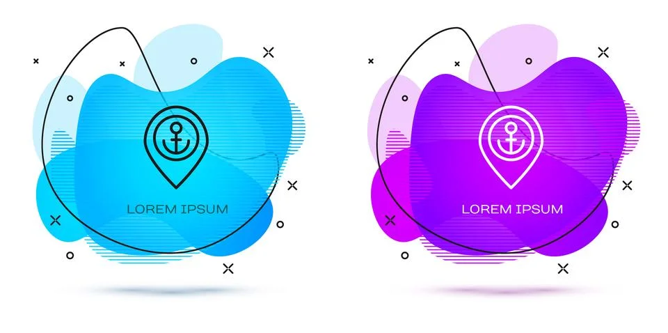 Line Map pointer with anchor icon isolated on white background. Abstract banner イラスト素材