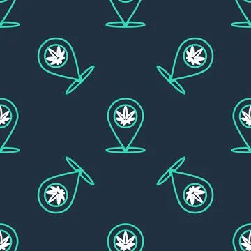 Line Map pointer and marijuana or cannabis leaf icon isolated seamless pattern Stock Illustration