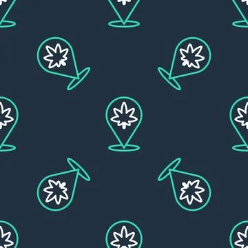 Line Map pointer and marijuana or cannabis leaf icon isolated seamless pattern Stockillustratie