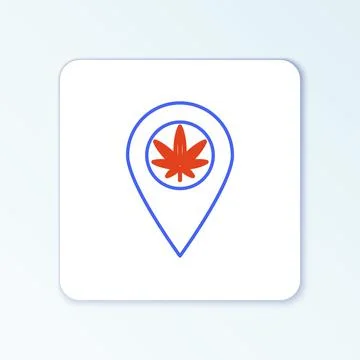 Line Map pointer and marijuana or cannabis leaf icon isolated on white Stock Illustration
